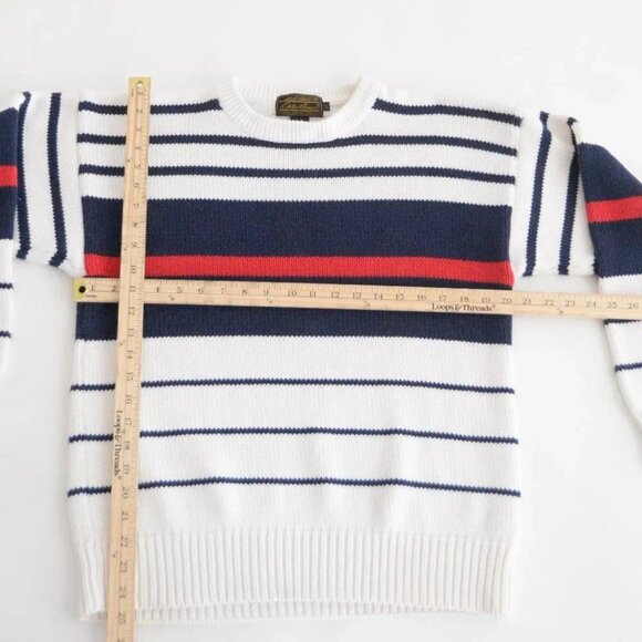 Vintage Eddie Bauer White with Red and  Blue Stripes Knit Crewneck Sweater L - Picture 4 of 11
